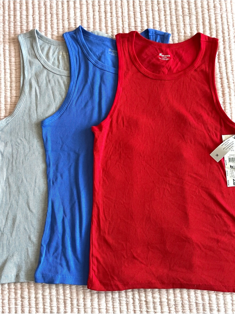 New Lot bundle 3 No Boundaries Ribbed Racerback Tank Top Red, Blue, Light Gray
